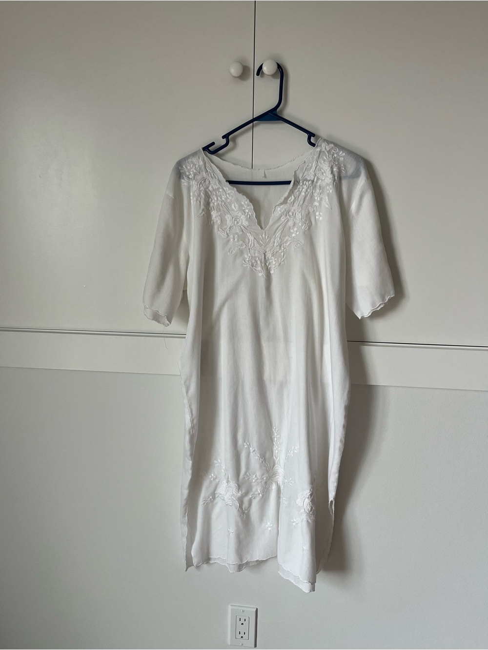 White Embroidered V-Neck Tunic Dress